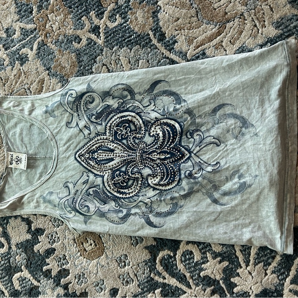 Vocal Gray Tank Top with Blue Design